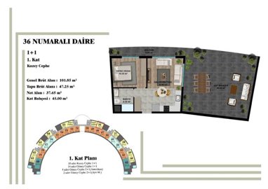 Ultra-Modern Investment Properties For Sale In Altintas, Antalya - One bedroom option with a terrace