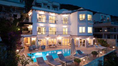 Idyllic Sea-View Kalkan Villa For Sale - Beautiful exterior lighting