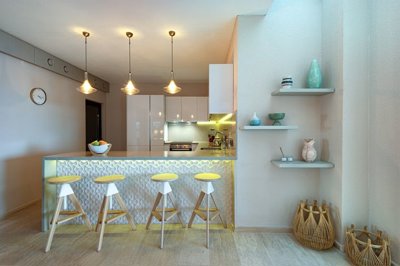 Sea View Apartment In Gumusluk, Bodrum For Sale – Kitchen with a breakfast bar